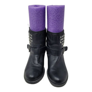 Steve Madden Womens Outlaw Motorcycle Boots Black Leather Buckle Studded 9 M